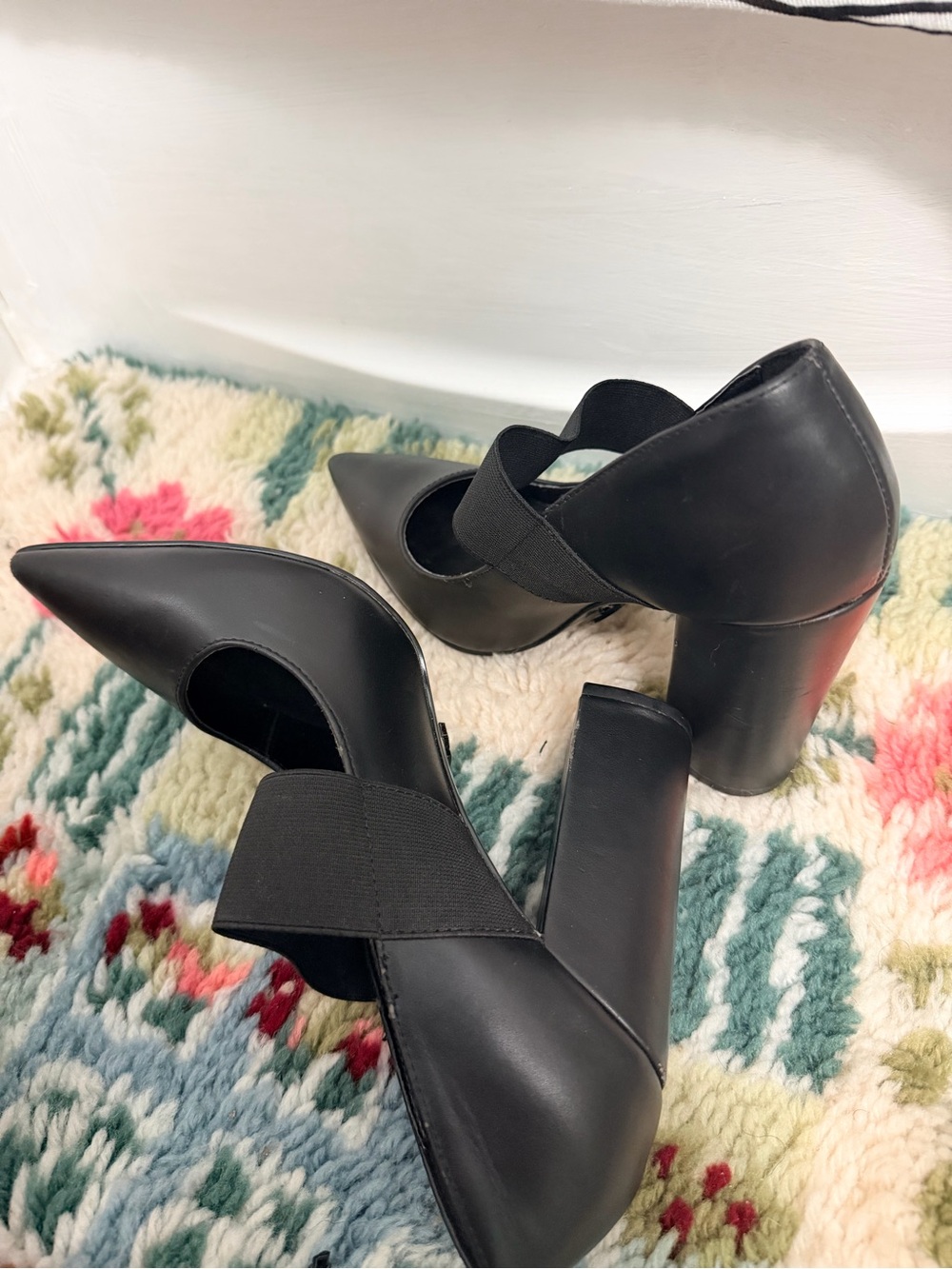 Prima Donna Black Pointed Mary Jane Block Heel Pumps